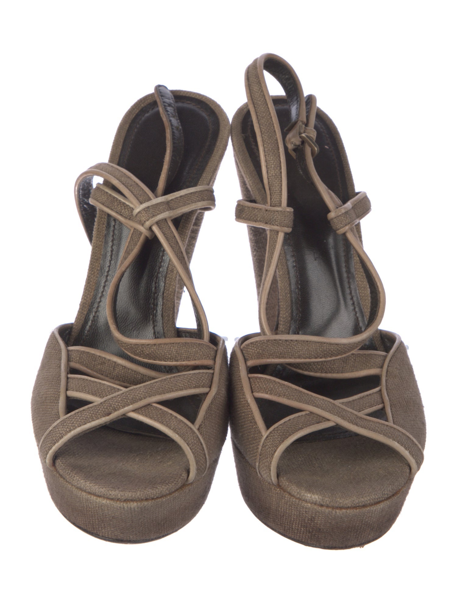 Burberry Canvas Leather Trim Embellishment Slingback Sandals